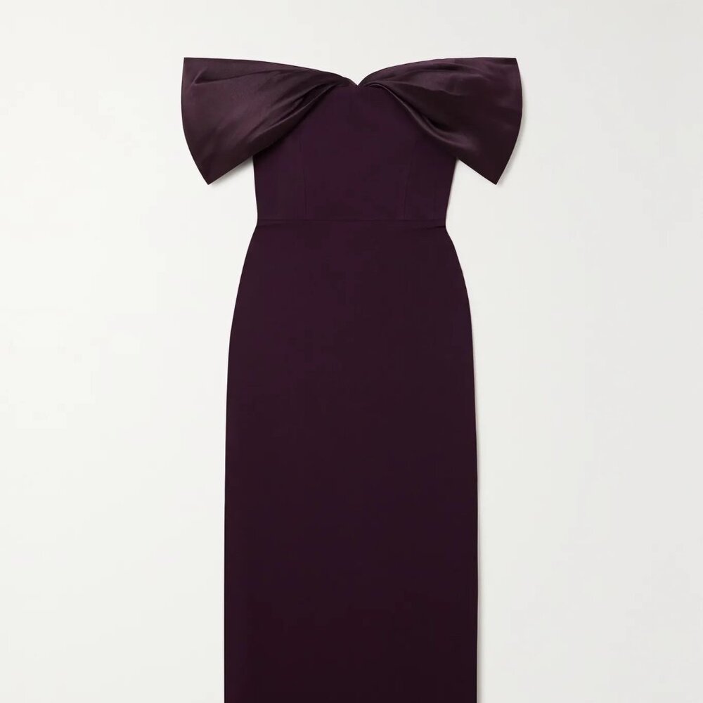 Solace London Dakota off-the-shoulder crepe and satin-twill gown - Burgundy UK 8